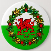 Kerstmis met rode draak met tekstjaar Welsh Flag R Ronde Button 6,0 Cm (Voorkant)