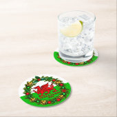 Kerstmis met rode draak met tekstjaar Welsh Flag R Ronde Kartonnen Onderzetter (Insitu)