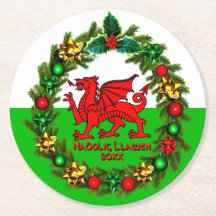 Kerstmis met rode draak met tekstjaar Welsh Flag R