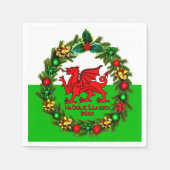 Kerstmis met rode draak met tekstjaar Welsh Flag R Servet (Voorkant)