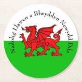 Kerstmis met rode draak met tekstuitslag bewerken ronde kartonnen onderzetter (Voorkant)