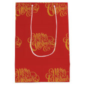 Kerstmis met rode en gouden tipografie met gemidde medium cadeauzakje (Achterkant)