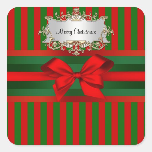  kerstmis met rode en groene streep vierkante sticker (Voorkant)