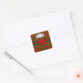  kerstmis met rode en groene streep vierkante sticker (Envelop)