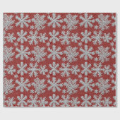 Kerstmis met rode en witte sneeuwvlokken cadeaupapier (Vlak)