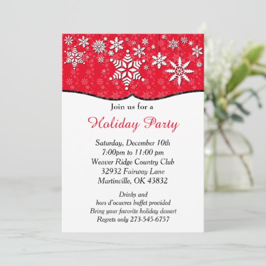 Kerstmis met rode en witte sneeuwvlokken kaart (Staand voorkant)