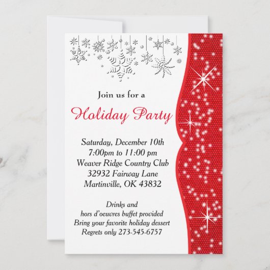 Kerstmis met rode en witte sneeuwvlokken kaart (Voorkant)