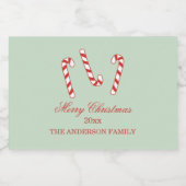 Kerstmis met rode, groene en witte snoepjes voedselcontainer etiket (Enkel label)