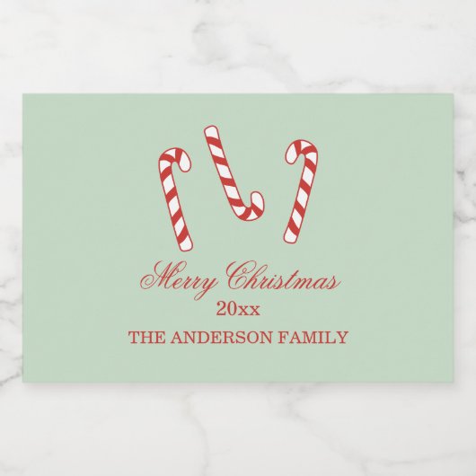 Kerstmis met rode, groene en witte snoepjes voedselcontainer etiket (Enkel label)