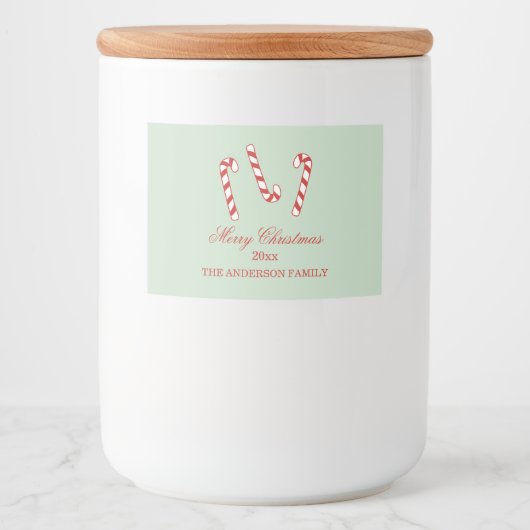 Kerstmis met rode, groene en witte snoepjes voedselcontainer etiket (Voorkant)