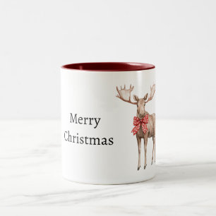 Kerstmis met rode harten van eland tweekleurige koffiemok