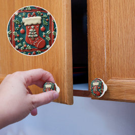 Kerstmis met Rode Kous Keramische Knop