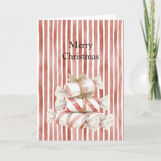 Kerstmis met rode pepermuntstrepen  kaart (Voorkant)