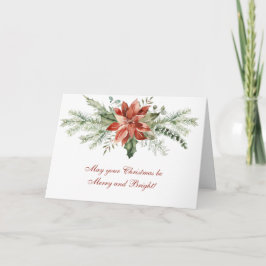 Kerstmis met Rode Poinsettia en Groene Takkenkrans Feestdagen Kaart