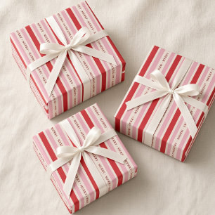 Kerstmis met rode roze strepen cadeaupapier