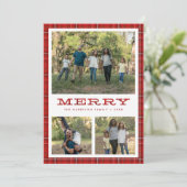 Kerstmis met rode ruit drie foto's feestdagenkaart (Staand voorkant)