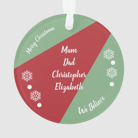 Kerstmis met rood en groen gezin ornament (achterkant)