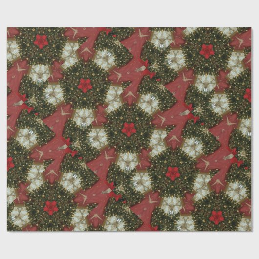 Kerstmis met rood groen goud met Red Star Cadeaupapier (Vlak)