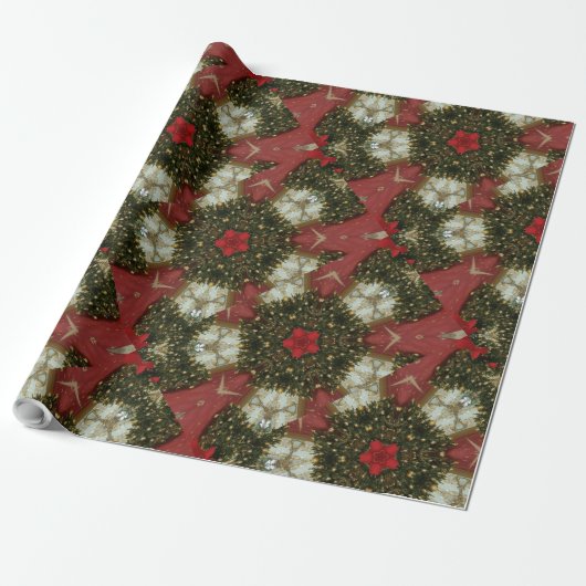Kerstmis met rood groen goud met Red Star Cadeaupapier (Uitgerold)