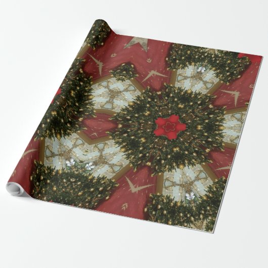 Kerstmis met rood groen goud met Red Star Cadeaupapier (Uitgerold)