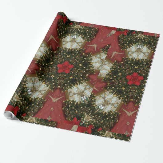 Kerstmis met rood groen goud met Red Star Cadeaupapier (Uitgerold)