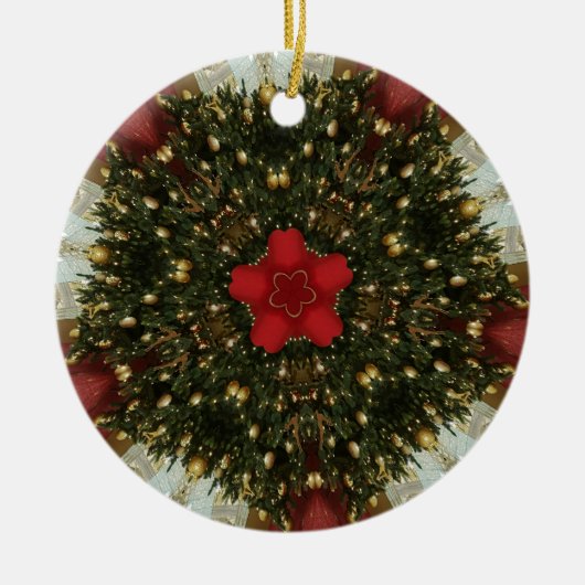 Kerstmis met rood groen goud met Red Star Keramisch Ornament (Voorkant)