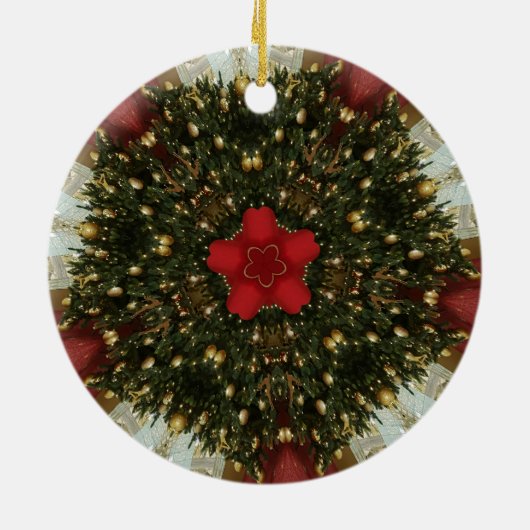 Kerstmis met rood groen goud met Red Star Keramisch Ornament (Achterkant)