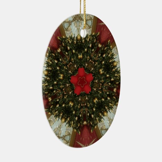 Kerstmis met rood groen goud met Red Star Keramisch Ornament (Rechts)