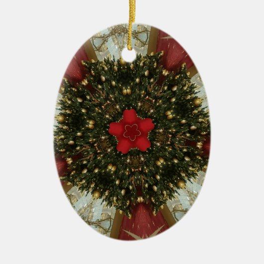 Kerstmis met rood groen goud met Red Star Keramisch Ornament (Voorkant)