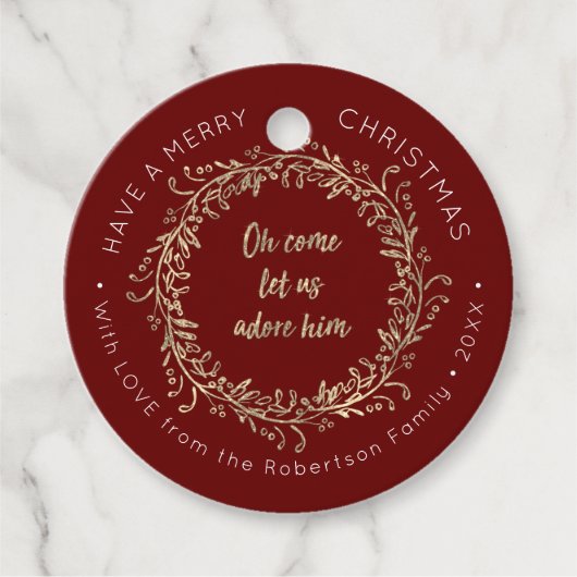 Kerstmis met Roos Gold Glitter Script met naam Bedankjes Labels (Voorkant)