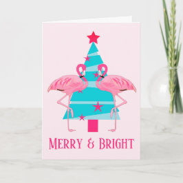 Kerstmis met roze flamingo's op het strand feestdagen kaart