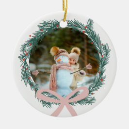 Kerstmis met roze lintfoto keramisch ornament