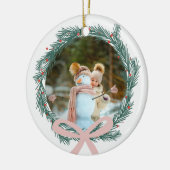 Kerstmis met roze lintfoto keramisch ornament (Links)