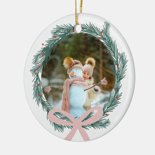 Kerstmis met roze lintfoto keramisch ornament (Links)