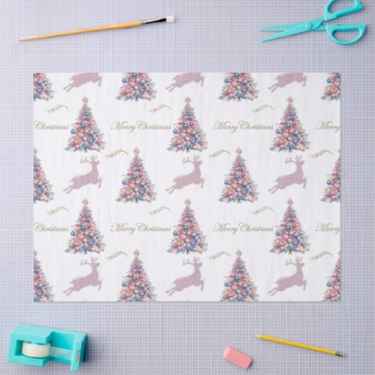 Kerstmis met Roze Pastel Rendier Diamant Tissuepapier (Craft)