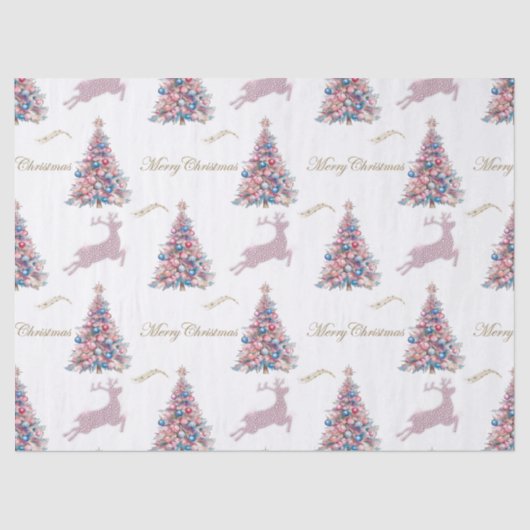 Kerstmis met Roze Pastel Rendier Diamant Tissuepapier (Voorkant)