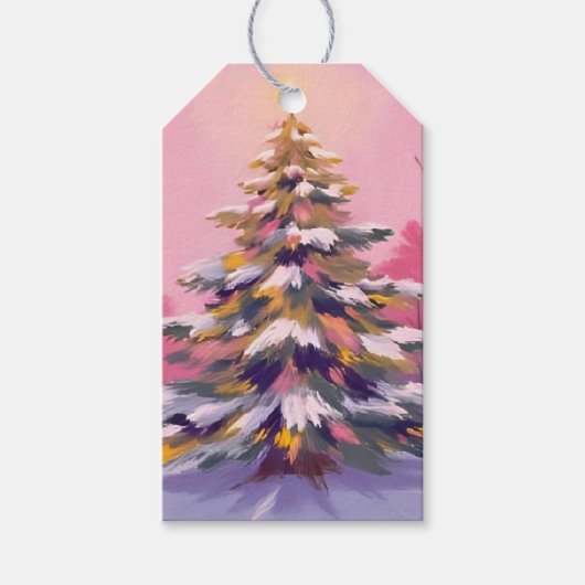 Kerstmis met Roze Tint | Waterverf Kerstfeest Cadeaulabel (Voorkant)