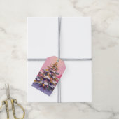 Kerstmis met Roze Tint | Waterverf Kerstfeest Cadeaulabel (Met Touw)