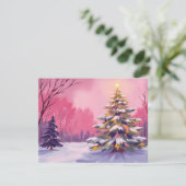 Kerstmis met Roze Tint | Waterverf Kerstkaart (Staand voorkant)