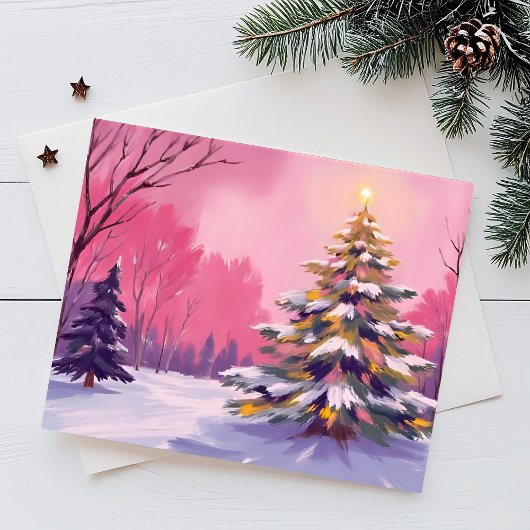 Kerstmis met Roze Tint | Waterverf Kerstkaart