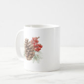 Kerstmis met rustieke dennenappel en bes koffiemok (Voorkant links)