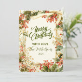 Kerstmis met rustieke hulstbessen feestdagenkaart (Staand voorkant)