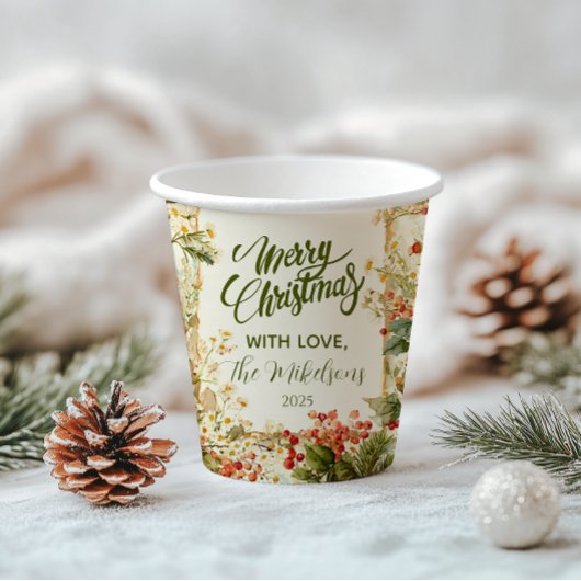 Kerstmis met rustieke hulstbessen papieren bekers