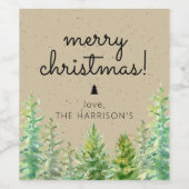 Kerstmis met rustieke pijnbomen wijn etiket (Enkel label)