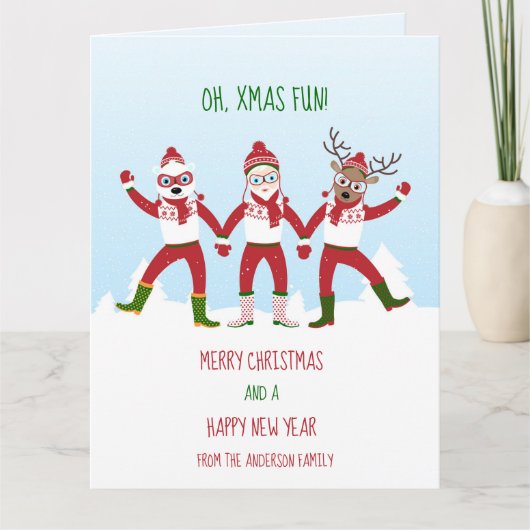 Kerstmis met Santa Claus, Rudolph, Polar Beer Kaart (Voorkant)