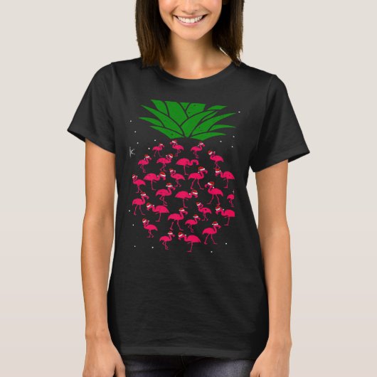 Kerstmis met Santa Flamingo Pineapple T-shirt (Voorkant)