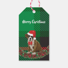 Kerstmis met Santa Hat Green Gift-Labels Cadeaulabel