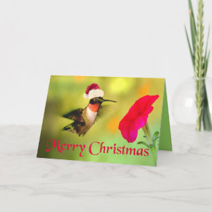Kerstmis met Santa Hat Hummingbird Feestdagen Kaart