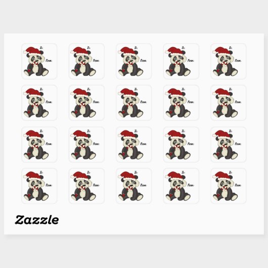 Kerstmis met Santa Hat Panda Candy Cane Vierkante Sticker (Vel)