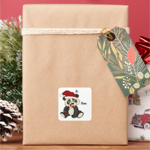 Kerstmis met Santa Hat Panda Candy Cane Vierkante Sticker
